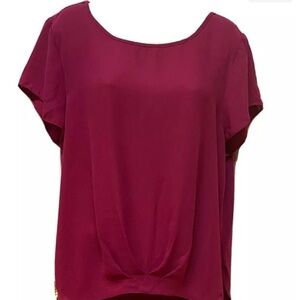 - Women Top Zoe+phoebe Satin front stretch back sheer cap sleeve Pleat fro…